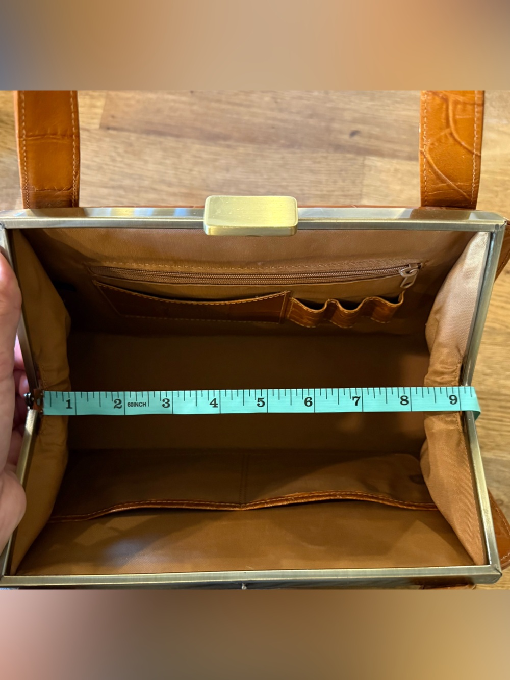 Nordstrom Croc-Embossed Leather Top-Handle Structured Frame Bag - Picture 8 of 8